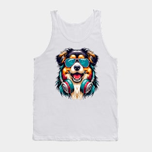 Tibetan Terrier Smiling DJ in Colorful Japanese Art Tank Top